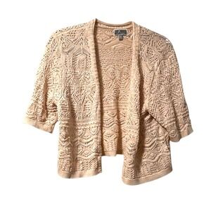 JM Collection Sweater Cardigan Knit Cream Beige Coachella Festival Crop PXL